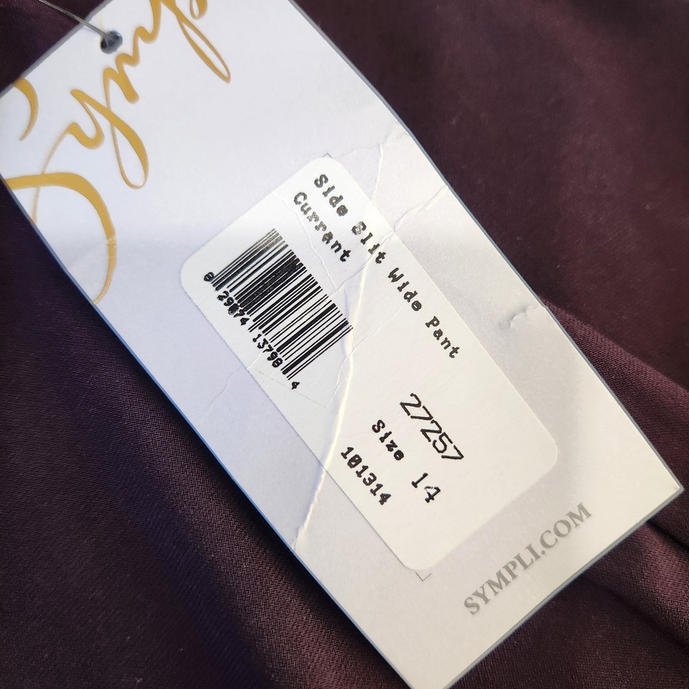 Sympli NWT Side Slit Wide Leg Pants Size 14 Currant Elastic‎ Waist Slinky Flowy - Picture 4 of 11